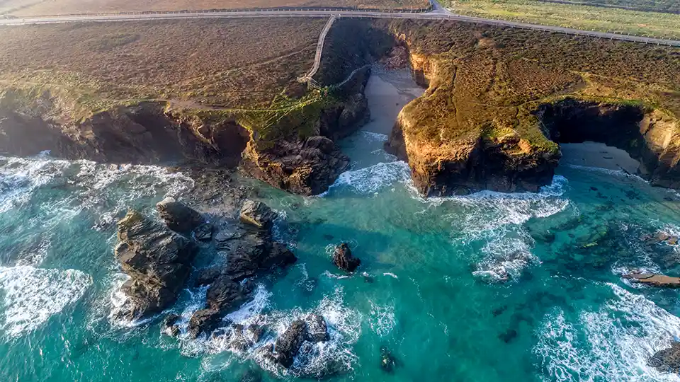 Beautiful arial landscape photograph of sea coast.